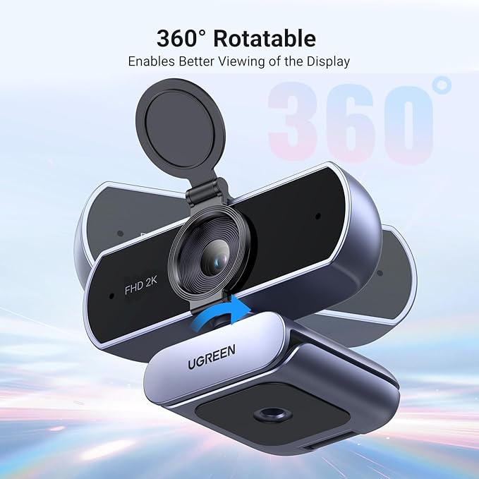 UGREEN 2K Webcam, Full HD 1080P Webcam for PC, Web Camera with Autofocus, Privacy Cover, Dual Noise Cancelling Mics, Computer USB Camera for Streaming, Conferencing, Calling, Zoom, Skype, Teams