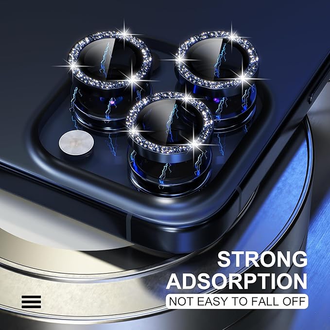 Choiche Compatible for iPhone 15 Pro/iPhone 15 Pro Max Camera Lens Protector Bling, 9H Tempered Glass Camera Cover Screen Protector Metal Ring Decoration Accessories (Glitter-Blue)