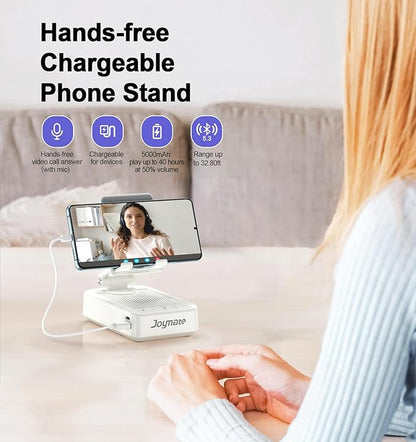 Gifts for Men Women, Bluetooth Speaker Phone Stand with Charging Function 360° Rotable Adjustable Cell Phone Holder HD Surround Sound for Desk Fits All Phones,Tablet (White)