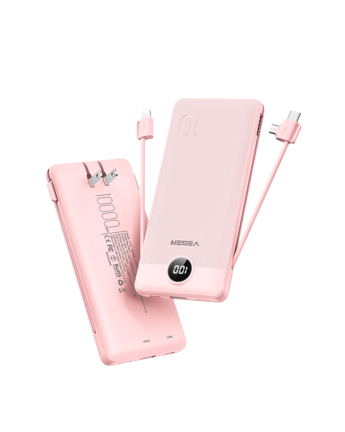 VEGER Portable Charger for iPhone, Power Bank Built in Cables and Wall Plug