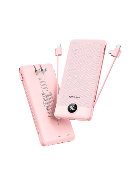 VEGER Portable Charger for iPhone, Power Bank Built in Cables and Wall Plug