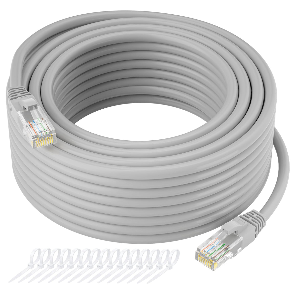 Cat5e Ethernet Cable 50 FT, Long Cat 5e Internet Cable, Yellow Snagless Patch Cord, Flexible, Network, LAN, PoE, Standard RJ45 Connector for PC, Server, Router, Modem, TV, PS5 - with 15 Cable Ties