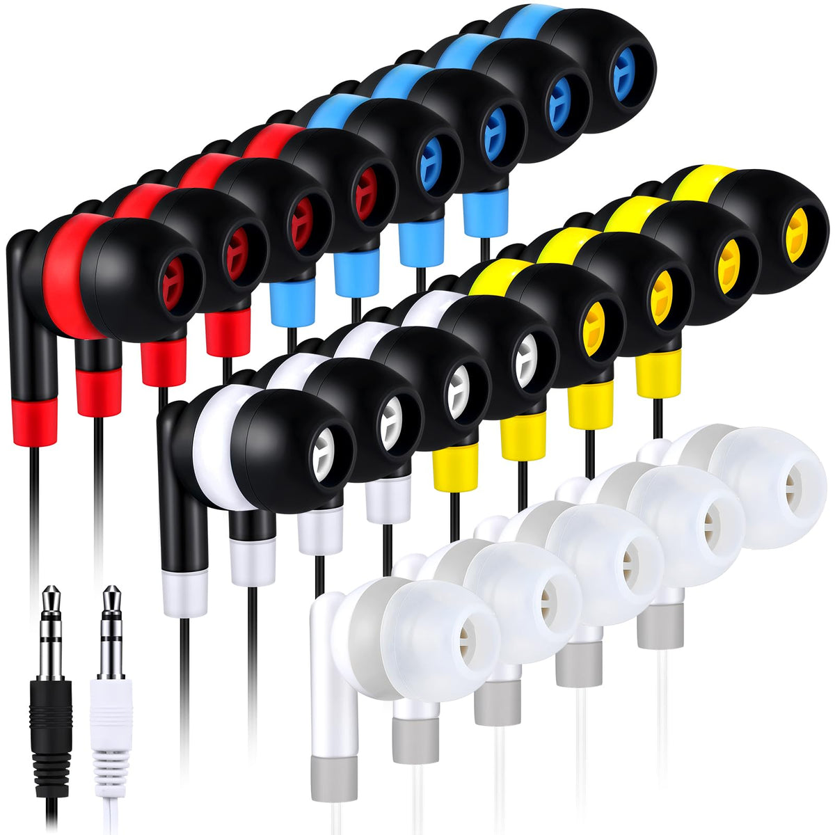 Kanayu 100 Pack Wired Earbuds Bulk for Classroom, No Mic 3.5mm, Yellow