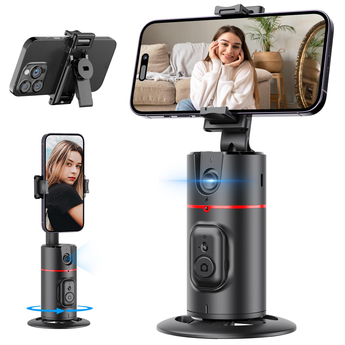 Auto Face Tracking Tripod, No App, Smart Shooting Phone Holder with Remote, 360° Rotation Body Phone Camera Mount with Phone Holder Body Smart Tracking Tripod for Vlog/TIK Tok