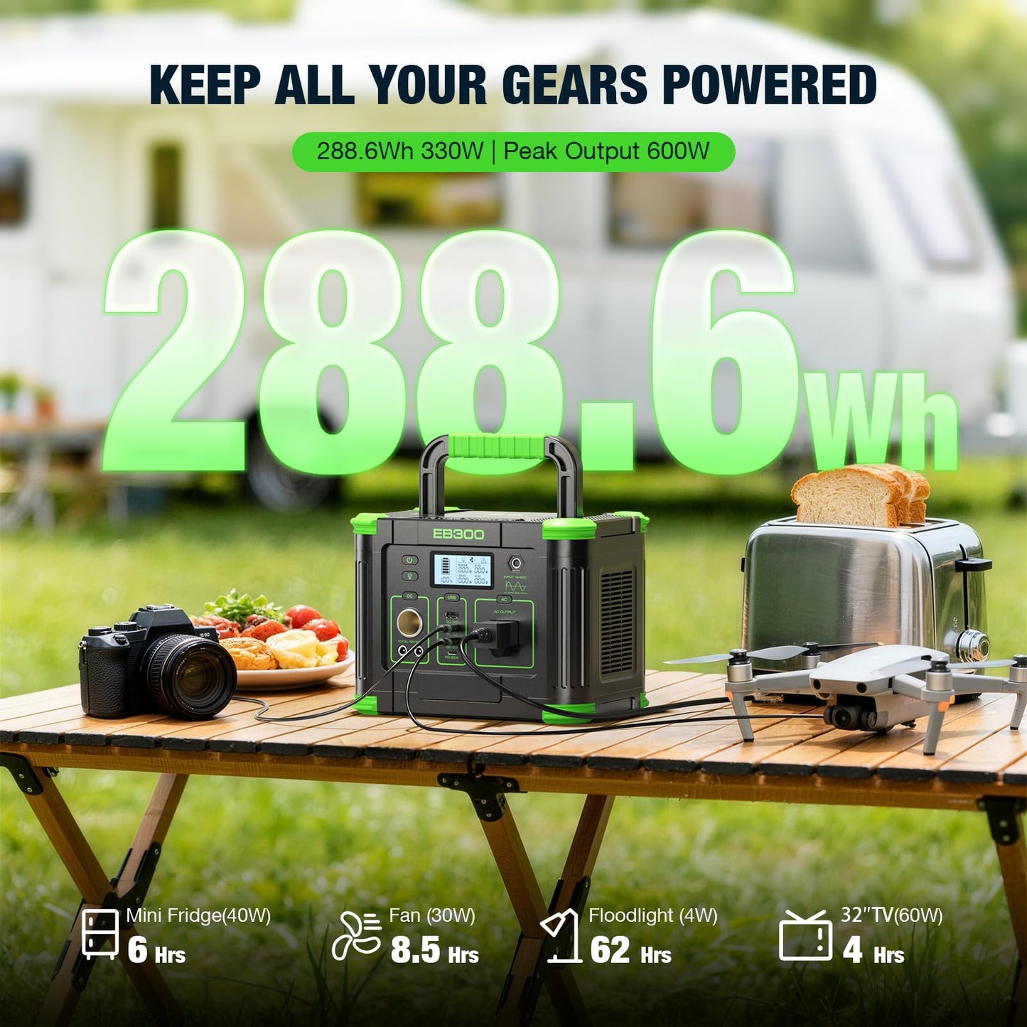 GRECELL Portable Power Station 330W, 288.6Wh Solar Generator