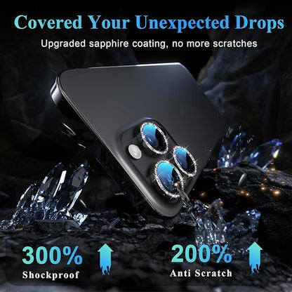 YWXTW Designed for iPhone 16 Pro/iPhone 16 Pro Max Camera Lens Protector Bling, [New Glitter Design] Individual Metal Tempered Glass Camera Cover Accessories Case Friendly (Black Titanium)