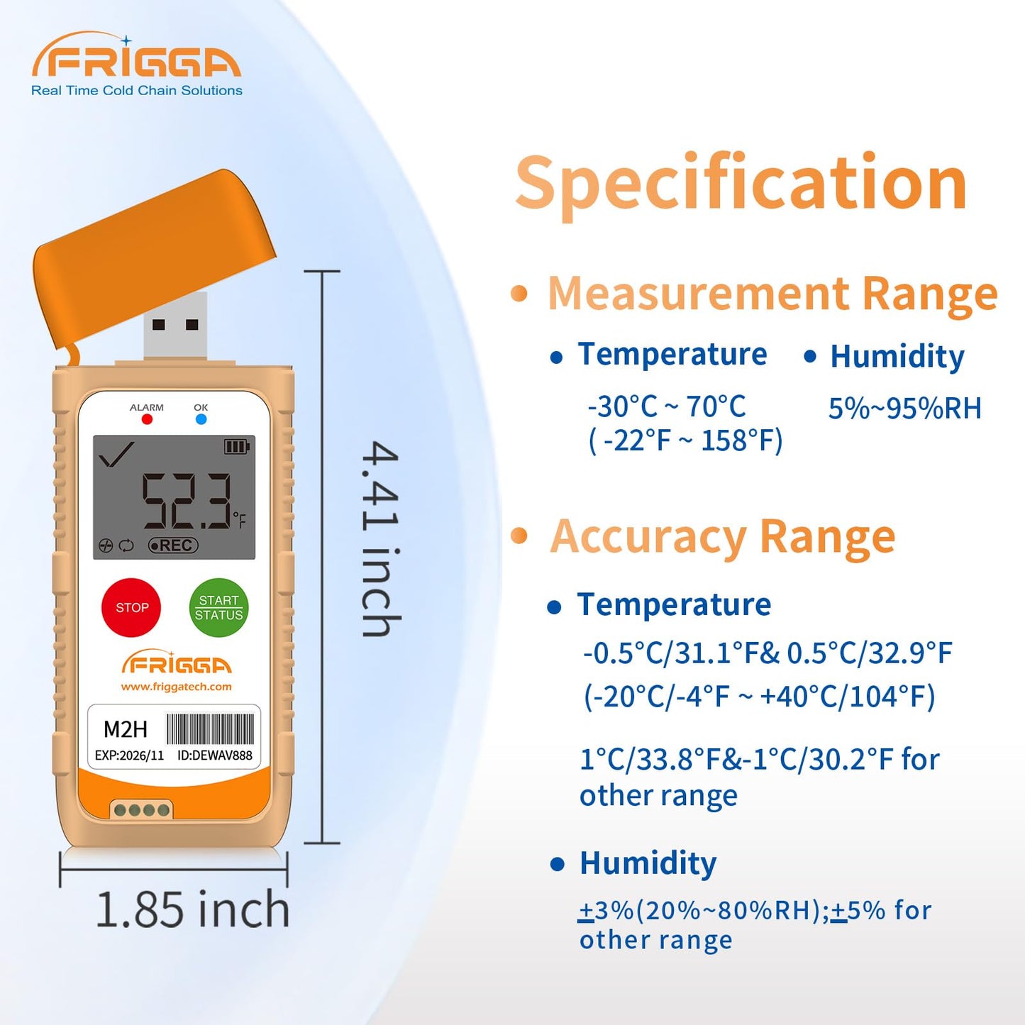 Frigga M2H 10 Pack Reusable Temperature Humidity Data Logger USB Digital Refrigerator Thermometer Multi-Use Temperature Recorder High Accuracy 28800 Points PDF CSV Report