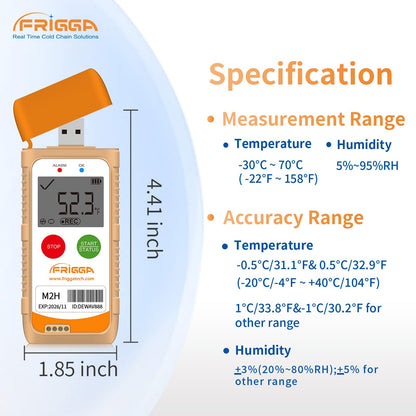 Frigga M2H 10 Pack Reusable Temperature Humidity Data Logger USB Digital Refrigerator Thermometer Multi-Use Temperature Recorder High Accuracy 28800 Points PDF CSV Report