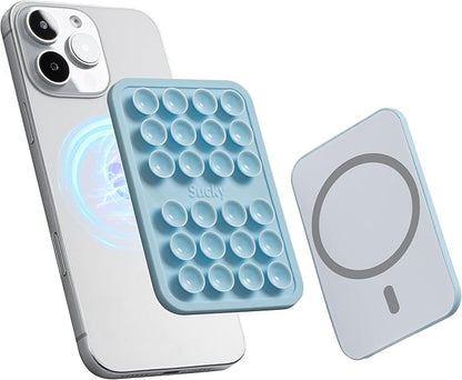 SUCKY Magnetic Suction Cell Phone Grip for MagSafe Case, Silicone Octo Cup Buddy Holder, Hands-Free Removable Mount, Durable Magnet Phone Accessory for iPhone and Android - Baby Blue