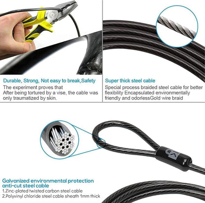 I3C Laptop Lock Cable 6ft Cut-Resistant Security Cable with 360° Rotating Lock for Wedge Slot Laptops 7x3mm Anti-Theft Computer Lock for Office, Library, Travel, Students & Business