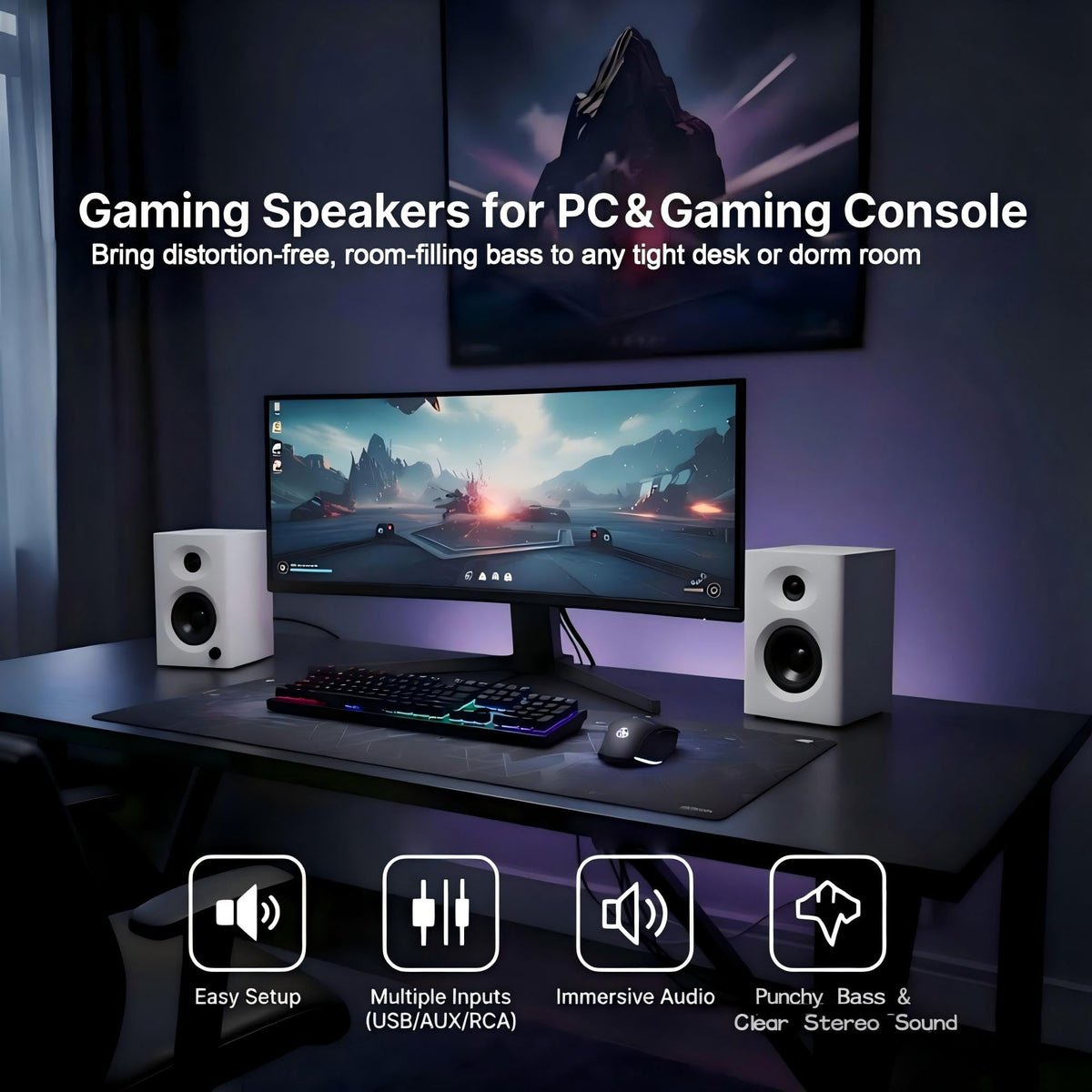 NSY Audio Powered Computer Speakers for Gaming and Music, White Pair