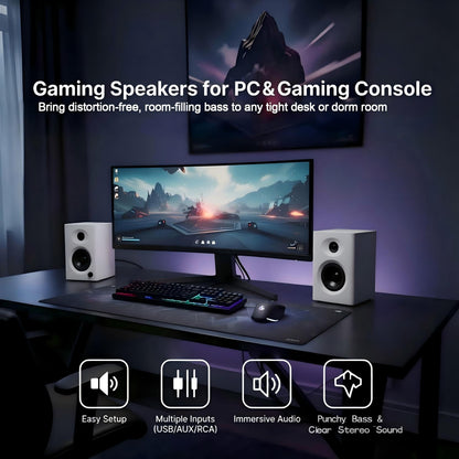 NSY Audio Powered Computer Speakers for Gaming and Music, White Pair