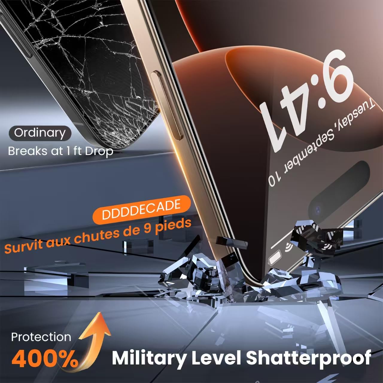 DDDDECADE Screen Protector for iPhone 16 Pro Max Military Grade Tempered Glass Auto-Alignment OneTouch Kit Cell Phone Accessories Bubble Free Case Friendly Auto Dust-Removal Easy Install [1 Pack]