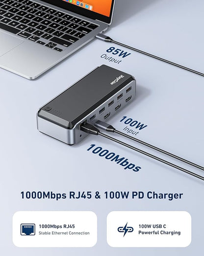 USB C Docking Station Triple Monitor, Raycue 15 IN1 MacBook Pro Docking Station with Power Adapter for MacBook M1/M2/M3/Windows, Laptop Docking Station with HDMI*3, RJ45, 10Gbps USB*5, PD, USB 3.0*2