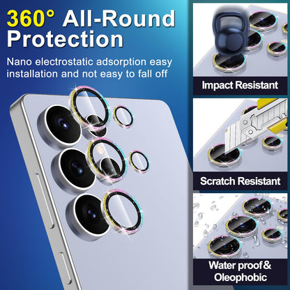 Avocase for Samsung Galaxy S25 Ultra Camera Lens Protector, Individual Metal Ring Tempered Glass Lens Cover, [Strong Adsorption] Scratch Resistant Ultra-Thin HD Clear Lens Cover,1 Set-Colorful Sparkly