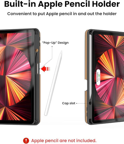 Leather Keyboard Case for iPad Air 5th 4th Generation 10.9 inch Pro 11 1st/2nd/3rd/4th, 7 Color Backlight BT Keyboard Folio with Pencil Holder 2022 2021 2020 2018 (Black