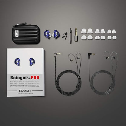 BASN Bsinger PRO in-Ear Monitors Hybrid Dynamic Dual Drivers Two Detachable MMCX Cables Musicians in-Ear Earbuds Headphones (Blue)