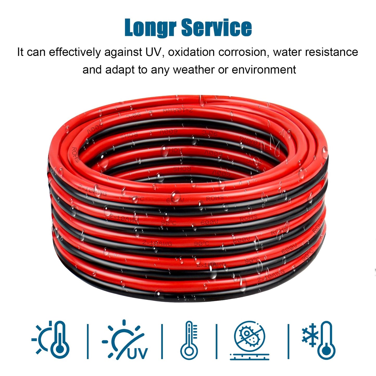 10 Gauge Wire 2 Conductors Copper Wire, 10 AWG Battery Cable Oxygen Free Copper Wire for Solar Panel, Automotive, Trailer, RV and Speaker (10 Gauge 20FT)