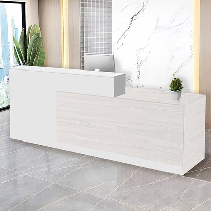 Reception Desk with Counter Modern Checkout Counter with Lockable Drawer Keyboard Tray Receptionist Desk for Office Salon Reception Table R Right 71inch/180cm