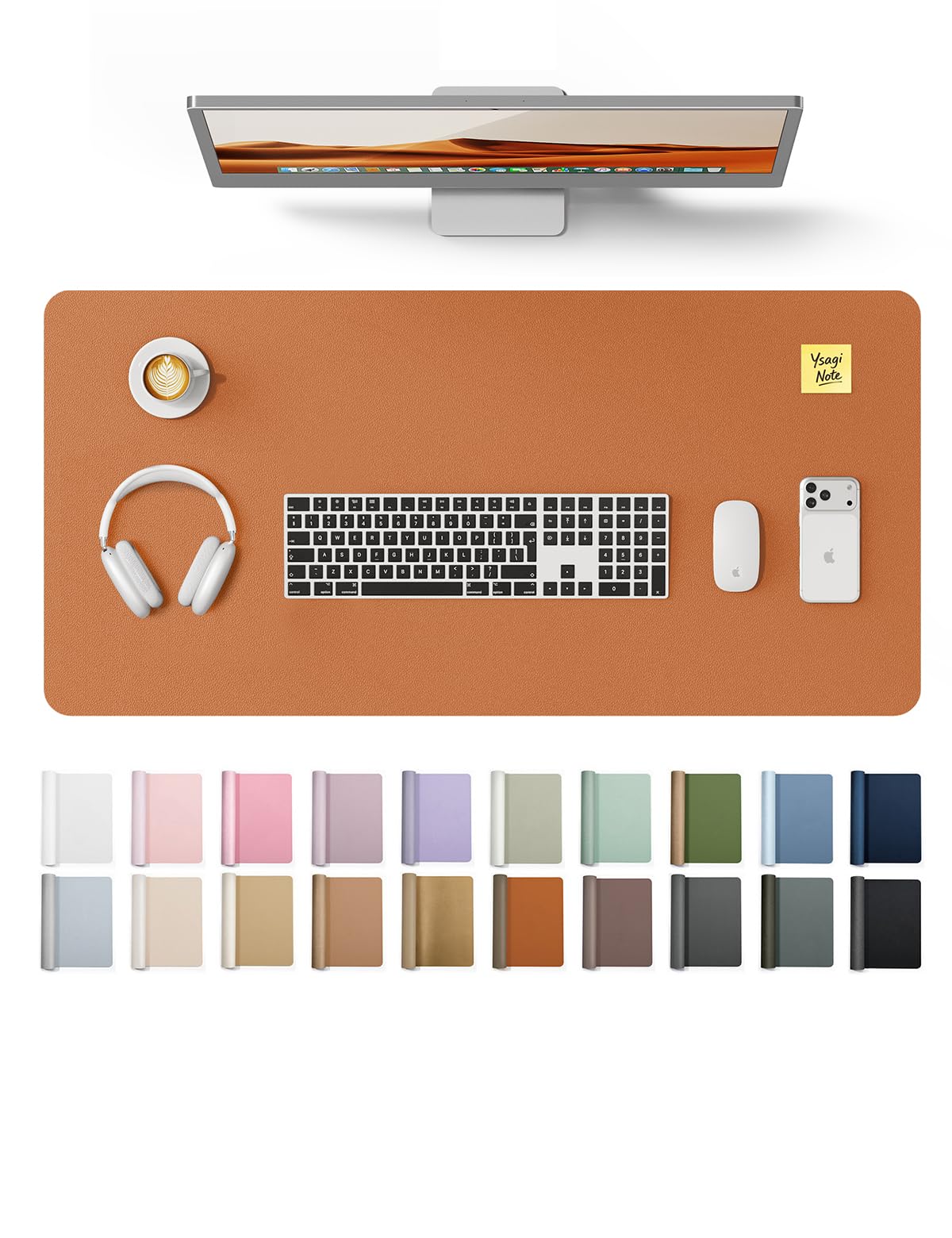 YSAGi Leather Desk Protector, Office Mat, Large Mouse Mat, Non-Slip PU Leather Blotter, Laptop Desk Mat, Waterproof Writing Pad for Office and Home (Brown, 35.4" x 17")