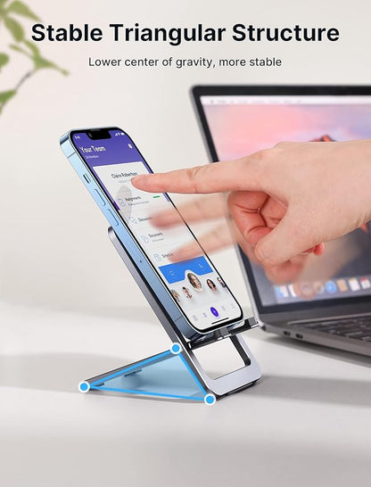 JSAUX Cell Phone Stand [2-Pack] Foldable Aluminum Adjustable Phone Holder for Desk Portable Travel Holder Office Desk Accessories Compatible with iPhone 15 14 13 12 11 Pro Max X Samsung S24 S23 Grey