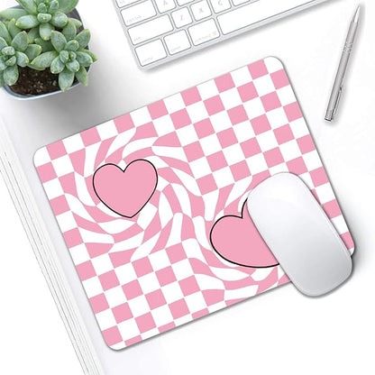 Mouse Pad, Cute Pink Checkered Heart Mouse Pads for Desk, 9.5" x 7.9" Non-Slip Rubber Base Computer Mousepad with Women, Portable Square Design for Wireless Mouse and Pad Laptop Office & Travel