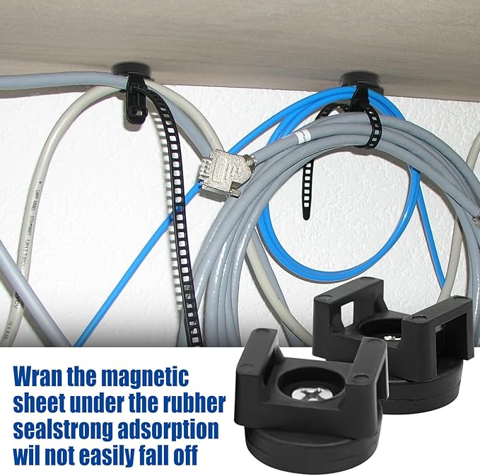 20Pcs Magnetic Cable Zip Tie Base, Multipurpose Cable Ties Mount Wire Clips Management Base,Heavy Duty Wire Cable Holder Supplies for Electrical Cable Wire Organization(Vertical Tension 3.5kg)