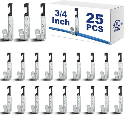 Zonon 25 Pcs J Hooks for Hanging Metal J Hook Hangers Cable Support with Bat Wing Heavy Duty G60 Galvanized Steel Cable Hooks for Attaching Ceiling Wire Threaded Rod, Ul Certification(3/4 Inch)