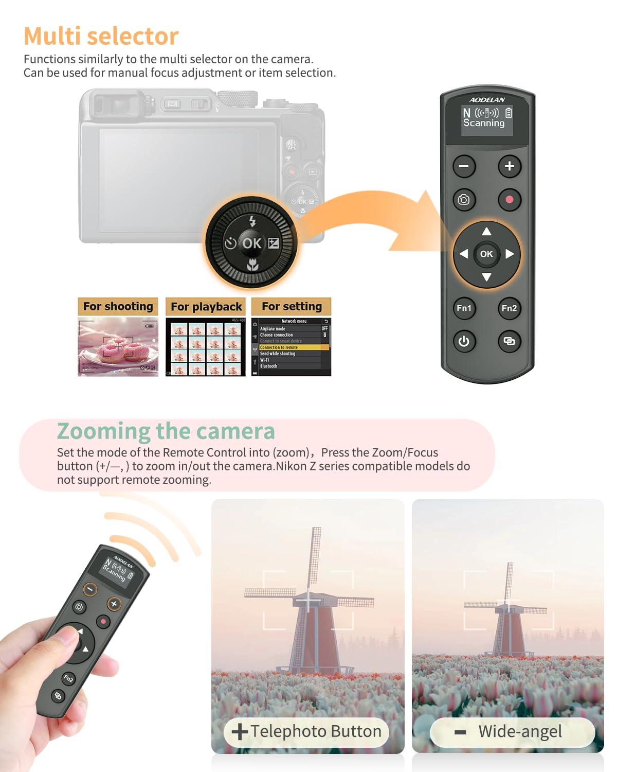 Aodelan for Nikon Wireless Rechargeable Camera Remote Control