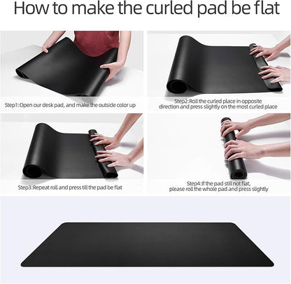 YSAGi Desk Mat, Desk Pad, Waterproof Desk Pad, 35.4" x 17" Laptop Leather Desk Pad Protector, Large Leather Desk Blotter for Keyboard and Mouse, Dual-Sided Desk Writing Pad for Office and Home (Black)