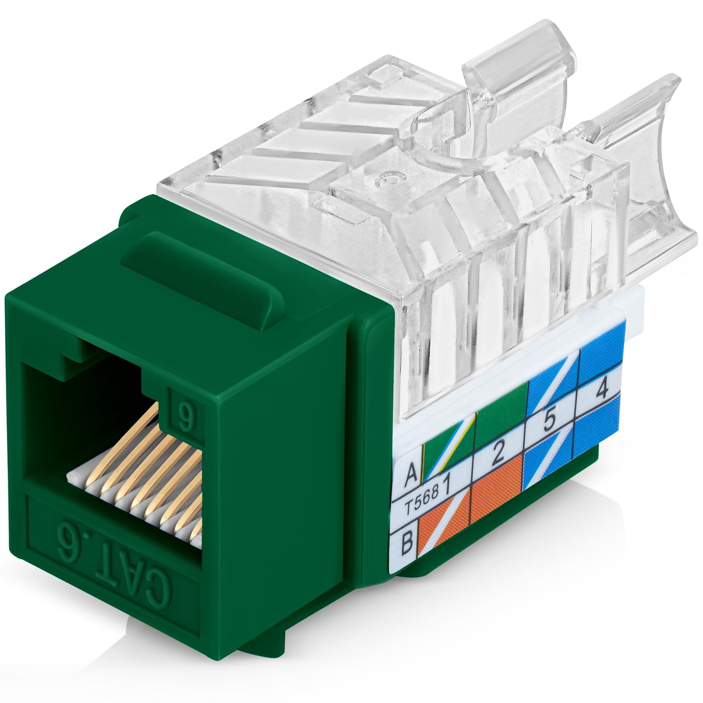 Everest 45 Degree RJ45 Cat6 Keystone Jacks Slim Profile 100-Pack Green