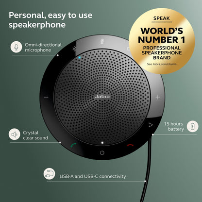 Jabra Speak 510 (2025 Edition) Portable, USB or Wireless Bluetooth Speaker Meetings and Calls with Crystal-Clear Sound, Works with Microsoft Teams, Black