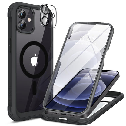Miracase for iPhone 13 Case 6.1'',Full-Body Magnetic Clear Bumper Case with Built-in 9H Tempered Glass Screen Protector,Military Drop Protection Outdoor Phone Case — iPhone 12/12Pro