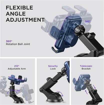 Wireless Car Charger,【7 Colored LED Backlit】15W Auto Clamping Car Charger Phone Mount Holder fit for iPhone 14 13 12 Mini Pro Max 11 XR XS X, Samsung Galaxy S23 Ultra S22 S21+ S10+ Note 20, etc - Blue