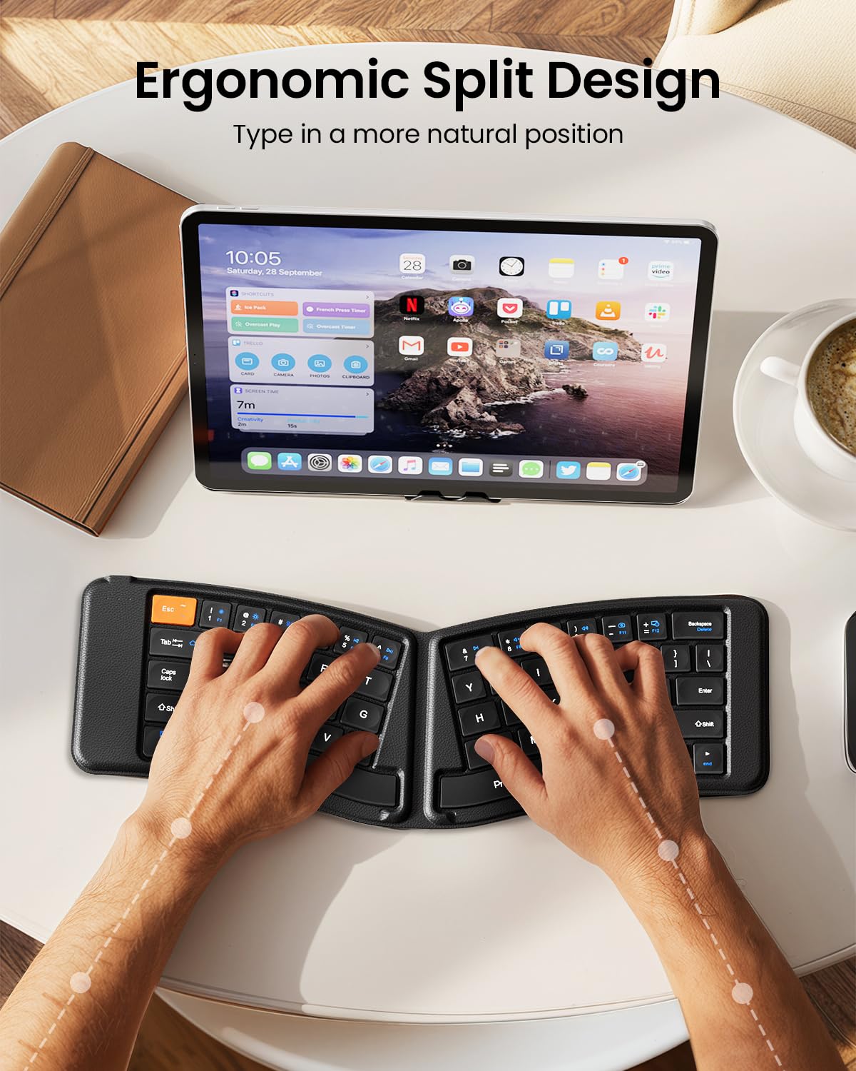 ProtoArc XK03 Ergonomic Foldable Keyboard for iPad, iPhone, Tablet, Laptop