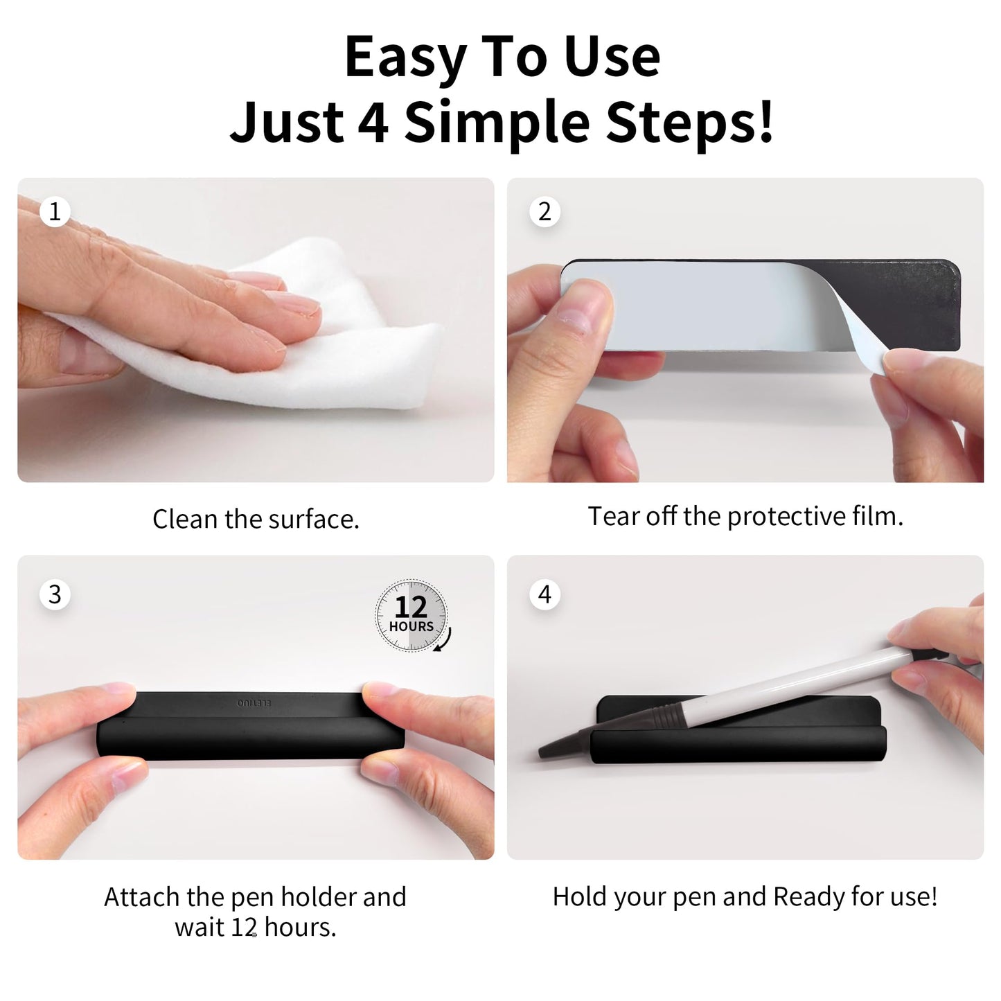 ELETIUO Pencil Holder For Most Pens,Pencils,Self-Adhesive Stick To Notebooks,Diary,Desks,Whiteboards Or Any Surface,Silicone Pen Holder For Home,Office And Desk Organization,Black