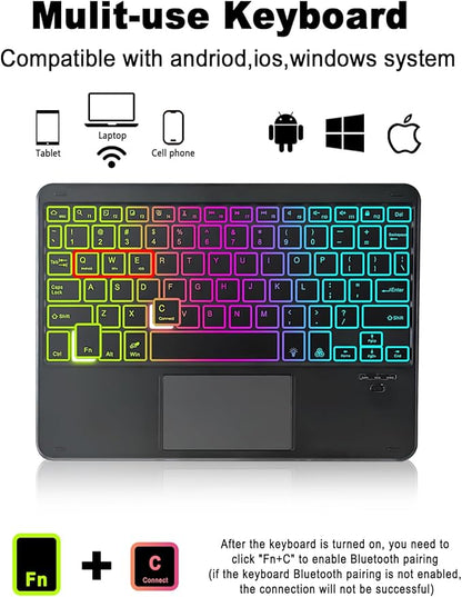 Universal Touchpad Keyboard Case for 9.7,10.1,10.2",10.5",10.9",11" Tablet, Rainbow Backlight TrackPad Keyboard with Type-C Charging Port fit 9.7-11 inch Android/iOS/Windows (Black)