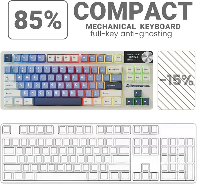 RK ROYAL KLUDGE S85 Wireless Mechanical Keyboard with Display & Knob, TKL Hot-Swappable Custom Programmable Macro Keyboard, 7200mAh Battery