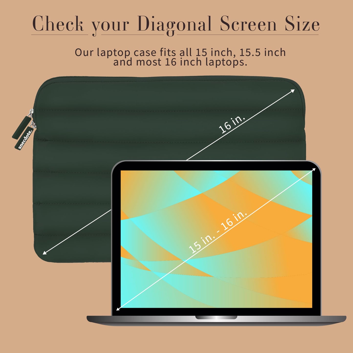 ANECDOTE Laptop Case 15-16 Inch – A Perfect Laptop Sleeve - Compatible with MacBook Air/Pro 15 inch M3 M2 M1 Chip Pro Max 2023-2021 – Fits well, Made of 100% Nylon with Aesthetic Design (Forest Green)