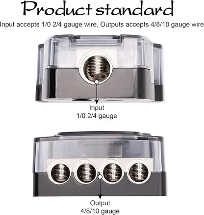 4 Way Power Distribution Block 1x 0/2/4 Gauge in 4X 4/8/10 Gauge Out Nickel Plated Car Audio Splitter Amp Distribution Connecting Block,2Pcs