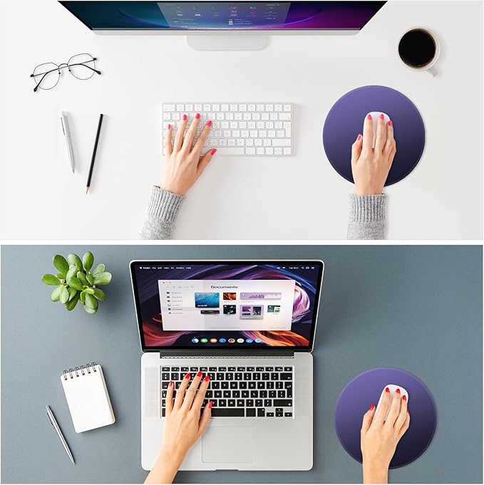 ITNRSIIET Mouse Pad Non-Slip Rubber Base Smooth Surface Stitched Edges Waterproof Durable Compatible with All Mice for Office & Gaming, Desk Accessory, Diameter 8.7 inch, Violet Gradient