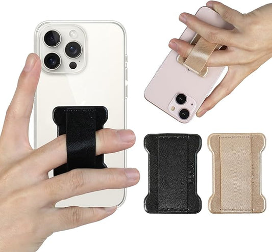 WUOJI Universal Phone Grip for Smartphones - Phone Holder for Hand for Back of Phone - Wireless Charging Compatible (Black Gold) - 2Pack