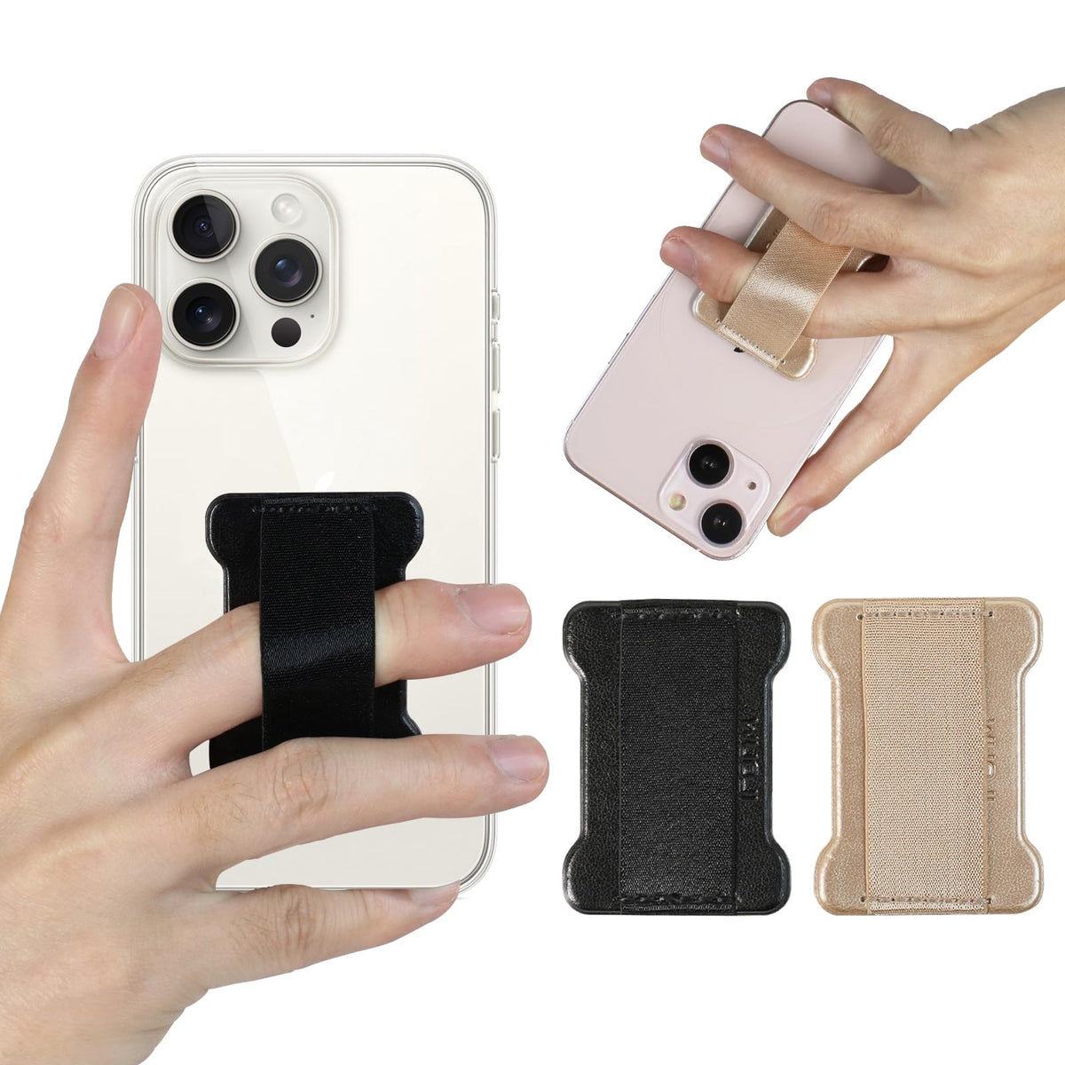 WOJI Cell Phone Finger Grip Strap Holder for Hand, Phone Strap, Phone Holder for Hand - Small, New Slim Finger Loop Selfie Grip Compatible with Most Smartphones (Black) - 2Pack