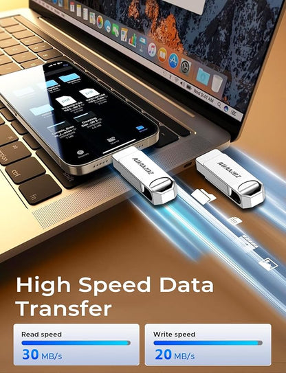 256GB Flash Drive Intended for iPhone, Memory Stick Storage Files Photos Videos Backup, Compatible with iPhone iPad Android PC, Plug and Play, No Application Required (Metal Silver)