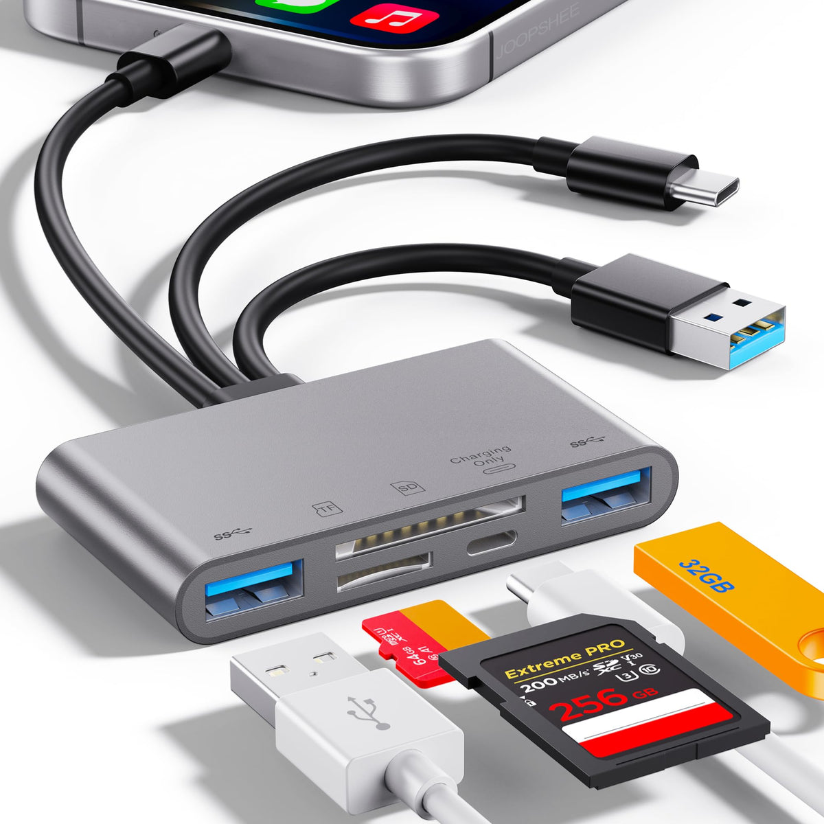 5-in-1 Memory Card Reader, USB OTG Adapter & SD Card Reader for i-Phone/i-Pad, USB C and USB A Devices with Micro SD & SD Card Slots, Supports SD/Micro SD/SDHC/SDXC/MMC