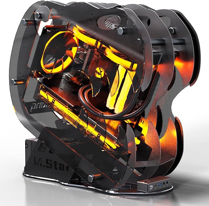 MegaPC Upgraded PC Case Heavy Duty Open-Frame Mid-Tower Micro-ATX/Mini-ITX Gaming, Tempered Glass Side Panel, Pre-Installed ARGB PWM Fan, with USB3.0, USB-C, 240mm Radiator Support (Upgrade-Black)