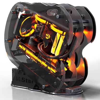 MegaPC Upgraded Open-Frame Mid-Tower Micro-ATX/Mini-ITX Gaming PC Case, Tempered Glass Side Panel, Pre-Installed ARGB PWM Fan, with USB3.0, Type-C, 240mm Radiator Support (Black)