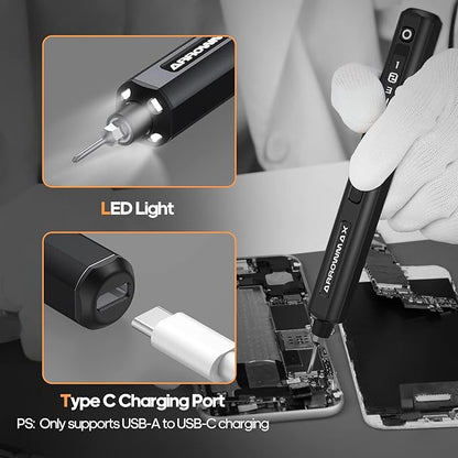 AM ARROWMAX Electric Screwdriver, Precision Screwdriver w/ 34 Magnetic Bits, 4 Torque Settings, Red Dot, IF Winning Design, Rechargeable Mini Repair Tool Kit for Phone, Laptop, Camera (SES) Black