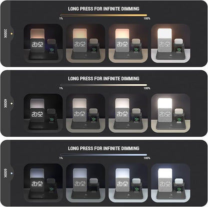 Wireless Charging Station, 3 in 1 Charging Station, Alarm Clock with Wireless Charger, Night Light, iPhone 12/13/14/15/16 Pro/13 Mini/13 Pro Max/12 pro, AirPods