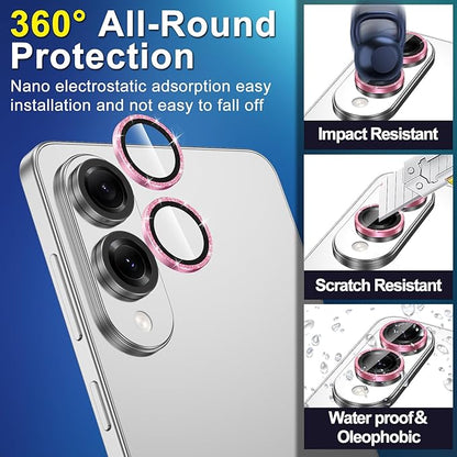 for Samsung Galaxy S25 Edge Camera Lens Protector, Individual Metal Ring Tempered Glass Lens Cover, [Strong Adsorption] Scratch Resistant Ultra-Thin HD Clear Lens Cover, 1 Set-Pink Sparkly
